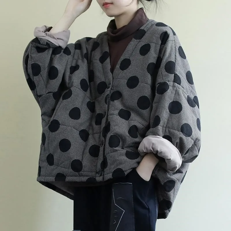 Vintage Polka Dot Cotton Padded Jackets Bat Sleeved Single Breasted Ladies Parkas Oversized Casual Quilted Winter Coat Women
Vintage Polka Dot Cotton Padded Jackets Bat Sleeved Single Breasted Ladies Parkas Oversized Casual Quilted Winter Coat Women