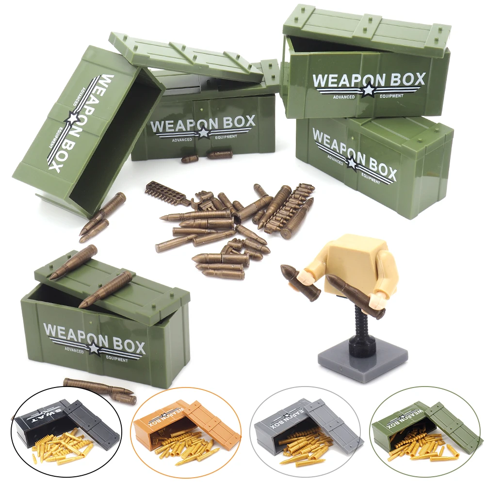 Soldier Battlefield Weapons Bullets Box Military Building Block Moc WW2 Figures Equipment Boxes Model Child Gifts Christmas Toys
Soldier Battlefield Weapons Bullets Box Military Building Block Moc WW2 Figures Equipment Boxes Model Child Gifts Christmas Toys