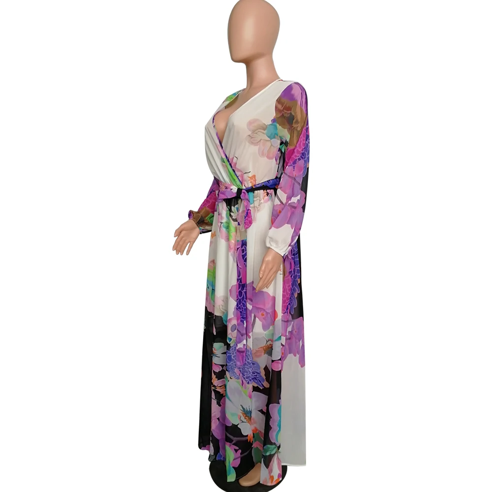 Women Sexy V Neck Long Sleeve Floral Printed Chiffon Dress Floor length Plus Sizes Formal Big Large fashion Maxi Dresses
Women Sexy V Neck Long Sleeve Floral Printed Chiffon Dress Floor length Plus Sizes Formal Big Large fashion Maxi Dresses