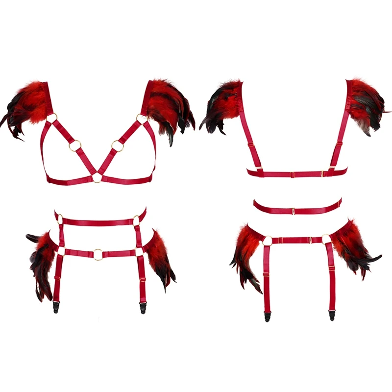 Set Feather Goth Body Harness Belt Open Chest Bra Women Sexy Lingerie Garter Belt Festival Rave Wear Bondage Gothic Clothes 
Set Feather Goth Body Harness Belt Open Chest Bra Women Sexy Lingerie Garter Belt Festival Rave Wear Bondage Gothic Clothes