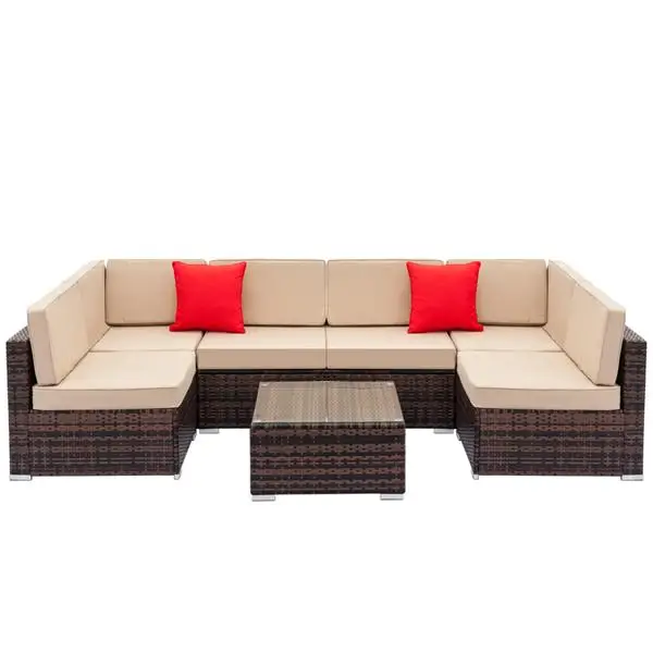Fully Equipped Weaving Rattan Sofa Set with 2pcs Corner Sofas & 4pcs Single Sofas & 1 pcs Coffee Table
Fully Equipped Weaving Rattan Sofa Set with 2pcs Corner Sofas & 4pcs Single Sofas & 1 pcs Coffee Table
