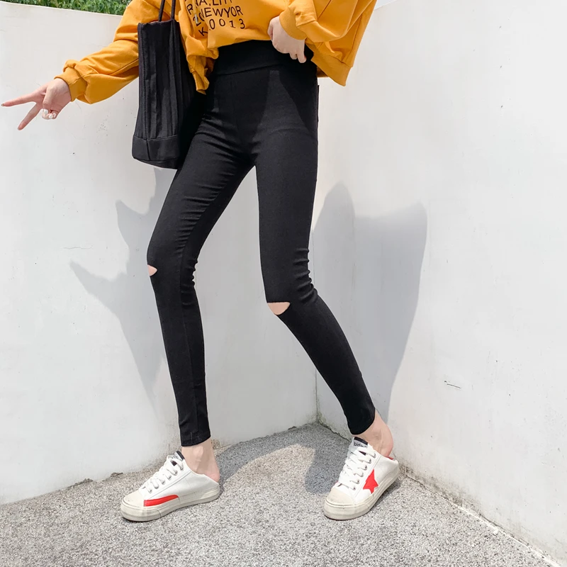 Women Korean Skinny Pencil Pants 2021 New Fashion Autumn Holes Black Leggings for Ladies Thin Elastic Female Pantalon Popular
Women Korean Skinny Pencil Pants 2021 New Fashion Autumn Holes Black Leggings for Ladies Thin Elastic Female Pantalon Popular