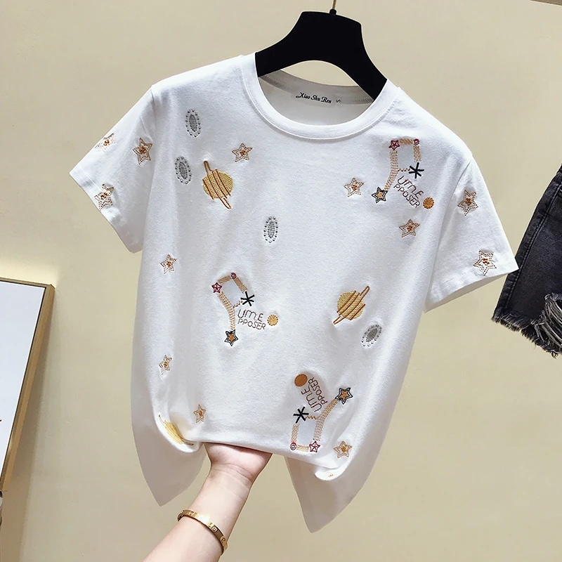Korean Women's T-shirt Clothes Summer Short-sleeved Embroidery Retro Women's Casual Loose Black Was Thin Sundress
Korean Women's T-shirt Clothes Summer Short-sleeved Embroidery Retro Women's Casual Loose Black Was Thin Sundress