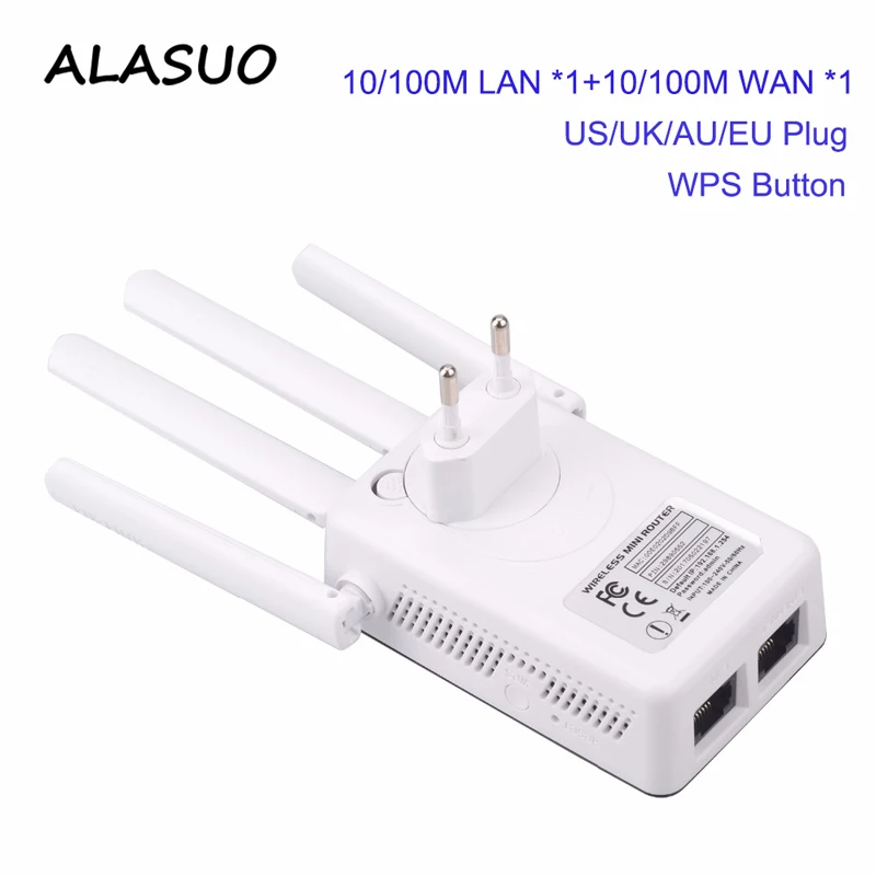 

WiFi Repeater Amplifier 2.4GHz 300Mbps 2 RJ45 Ports High Gain Antennas booster wi fi Access Point Long Range network extender