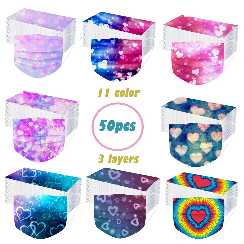 50pcs Adult's Love Happy Valentine's Day Disposable Face Mask 3Ply Ear Loop Cloth cartoon printed Breathable mask masque enfant
50pcs Adult's Love Happy Valentine's Day Disposable Face Mask 3Ply Ear Loop Cloth cartoon printed Breathable mask masque enfant