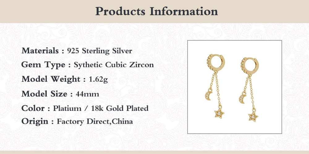 Romad 925 Sterling Silver Drop Earrings Sparkling Moon Star Luna Pendant Dangle Earrings For Women Fine Jewelry pendientes W4
Romad 925 Sterling Silver Drop Earrings Sparkling Moon Star Luna Pendant Dangle Earrings For Women Fine Jewelry pendientes W4