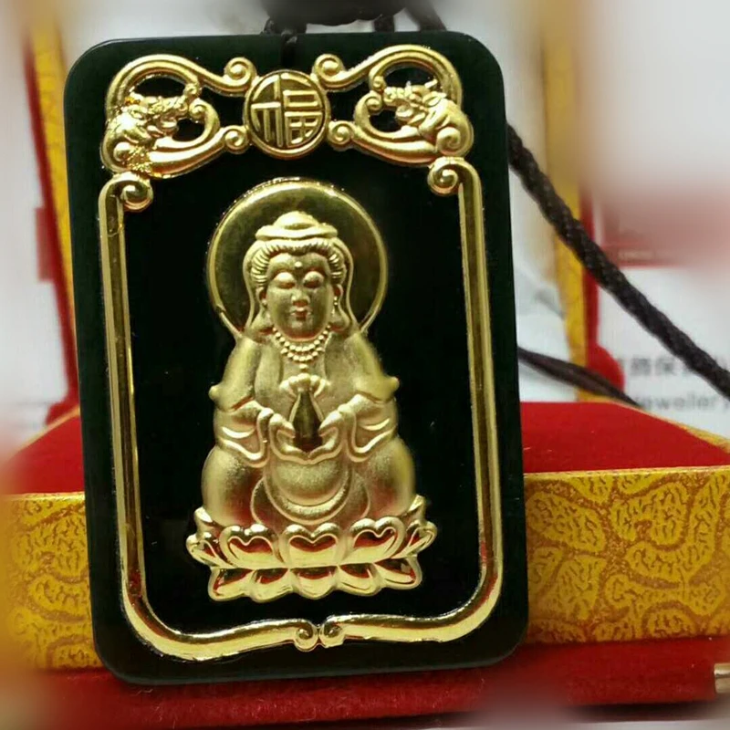 LETSFUN Fine Jewelry 24K Gold Dark Green Jade Women Mens Pendant Rope Necklace Buddha Guanyin Handmade Necklace Jewelry 
LETSFUN Fine Jewelry 24K Gold Dark Green Jade Women Mens Pendant Rope Necklace Buddha Guanyin Handmade Necklace Jewelry