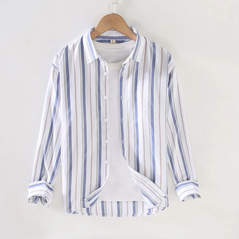 Spring Autumn New 100% Cotton Men Shirts Casual Striped Lapel Long Sleeve Cotton Shirt Loose YM-915
Spring Autumn New 100% Cotton Men Shirts Casual Striped Lapel Long Sleeve Cotton Shirt Loose YM-915