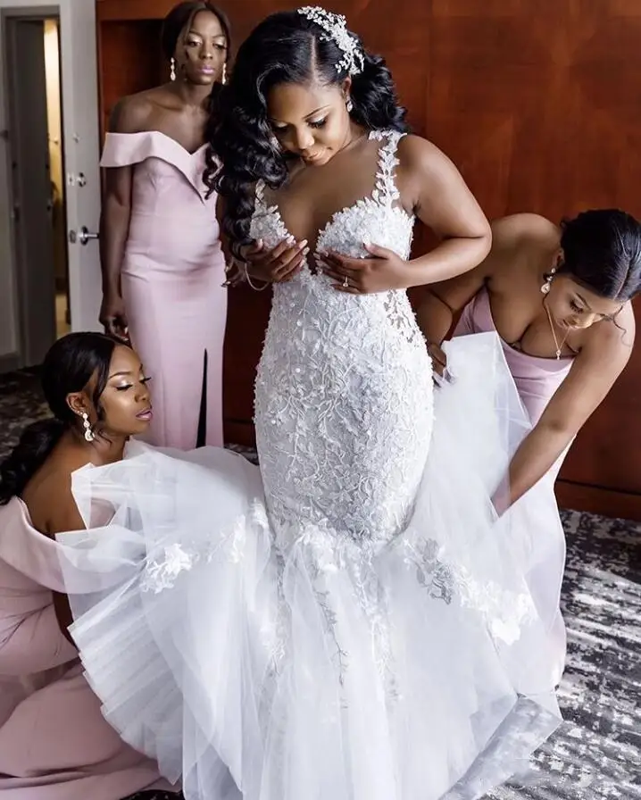 Plus Size Mermaid Wedding Dresses Sexy Illusion Lace Applique Sweep Train Spaghetti Straps Beach Wedding Gown vestido de novia
Plus Size Mermaid Wedding Dresses Sexy Illusion Lace Applique Sweep Train Spaghetti Straps Beach Wedding Gown vestido de novia