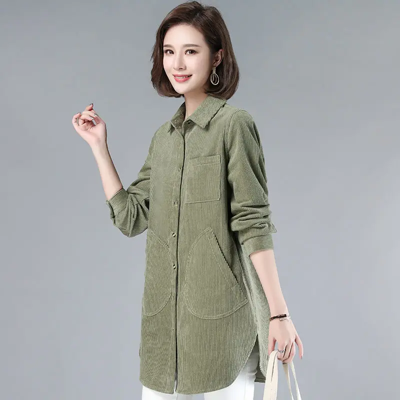 Casual Simple Corduroy Shirt Female Long Sleeve 2020 Spring New Korean Loose Middle-aged Lady Single Breasted Shirt Jacket R157
Casual Simple Corduroy Shirt Female Long Sleeve 2020 Spring New Korean Loose Middle-aged Lady Single Breasted Shirt Jacket R157