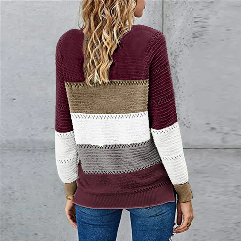 Fashion Women V-Neck Knitted Sweater Long Sleeve Knitted Casual Loose Hollow Out Stripe Splicing Pullover Sweater Pullover Femme
Fashion Women V-Neck Knitted Sweater Long Sleeve Knitted Casual Loose Hollow Out Stripe Splicing Pullover Sweater Pullover Femme