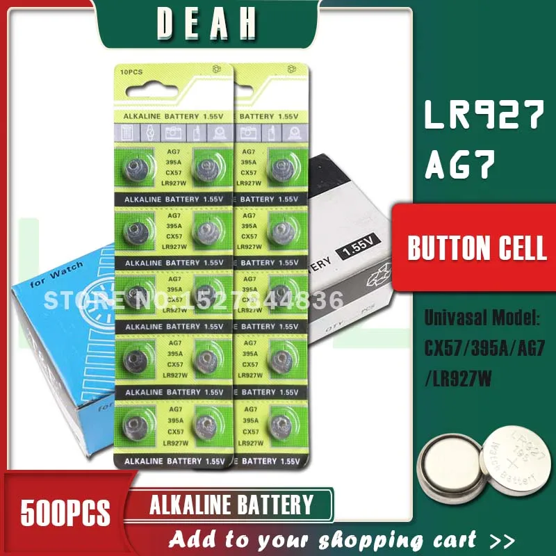 Щелочные батарейки DEAH 500 шт. 1 55 в AG7 LR927 для монет SR927W 399 GR927 LR57 395A 195 часов игрушек