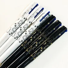 2pc White Black Handle Kawaii Cats 4-Colors Drawing Writing Ballpoint Pen