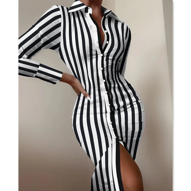 Autumn Office Lady Midi Shirt Dresses Women Letter Floral Striped Print Long Sleeve Lapel Button Split Bodycon Sexy Work Dress
Autumn Office Lady Midi Shirt Dresses Women Letter Floral Striped Print Long Sleeve Lapel Button Split Bodycon Sexy Work Dress