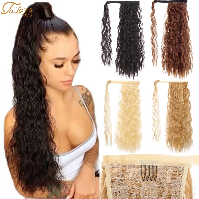 

TALANG Ponytail Wrap Around Long Curly Ponytail Clip in Hair Extensions Natural Women Hairpiece Headwear Synthetic Hair Brown