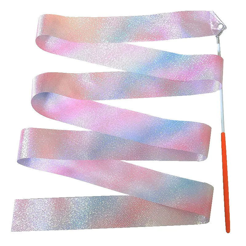 2M Flashing Star Gym Ribbons Dance Ribbon Rhythmic Art Gymnastics Ballet Streamer Twirling Rod Rainbow Stick Training Kids Toys | Спорт и