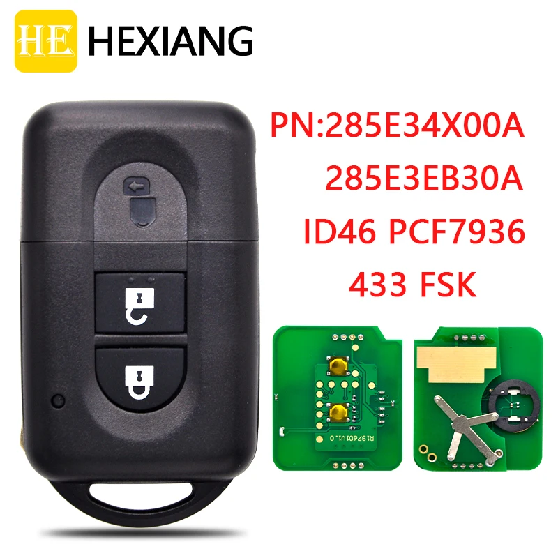 HEXIANG Car Remote Key For Nisan Juke Navara Micra Xtrail Qashqai Duke 433FSK With ID46 PCF7936 Chip P/N 285E34X00A/285E3EB30A
HEXIANG Car Remote Key For Nisan Juke Navara Micra Xtrail Qashqai Duke 433FSK With ID46 PCF7936 Chip P/N 285E34X00A/285E3EB30A