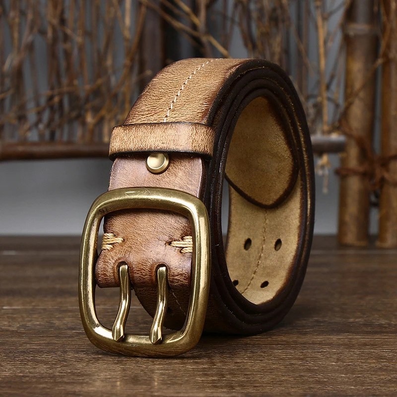 Cowskin Genuine Leather Brass Copper Double Needle Pin Buckle Luxury Thick Retro Leather Belt Men Men's Jeans Belt Military Belt
Cowskin Genuine Leather Brass Copper Double Needle Pin Buckle Luxury Thick Retro Leather Belt Men Men's Jeans Belt Military Belt