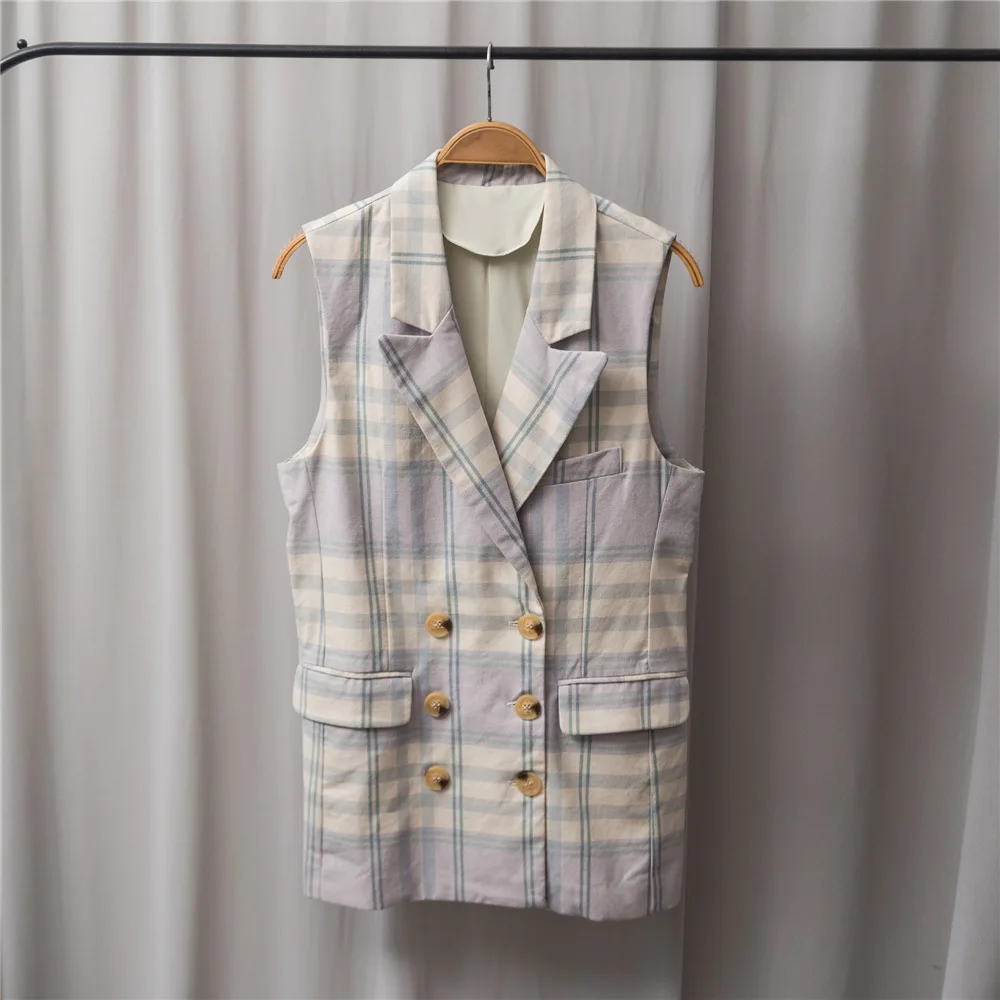 Women Double Breasted Vest Jacket Plaid Vintage Sleeveless 2021 Early Autumn New OL Coat and Outerwear
Women Double Breasted Vest Jacket Plaid Vintage Sleeveless 2021 Early Autumn New OL Coat and Outerwear