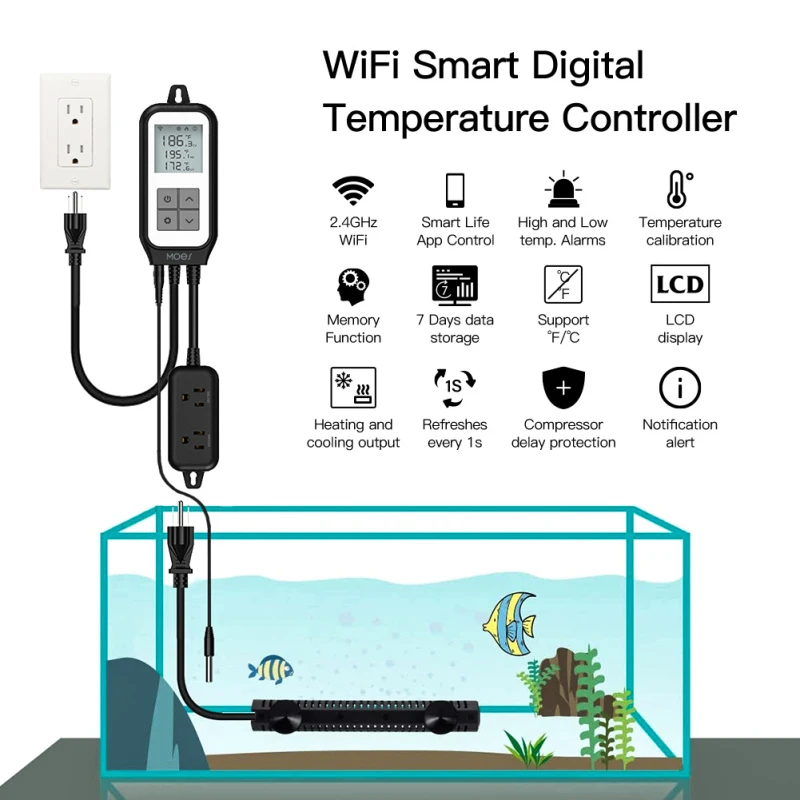 Tuya WiFi Digital Temperature Thermostat Outlet Plug Heating Cooling Mode Carboy Aquarium Home Brewing Smart Life APP Control
Tuya WiFi Digital Temperature Thermostat Outlet Plug Heating Cooling Mode Carboy Aquarium Home Brewing Smart Life APP Control