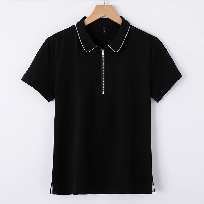 Polo shirt women's short sleeve Lapel new short sleeve T-shirt women's spring summer Lapel zipper versatile slim top 6711 
Polo shirt women's short sleeve Lapel new short sleeve T-shirt women's spring summer Lapel zipper versatile slim top 6711
