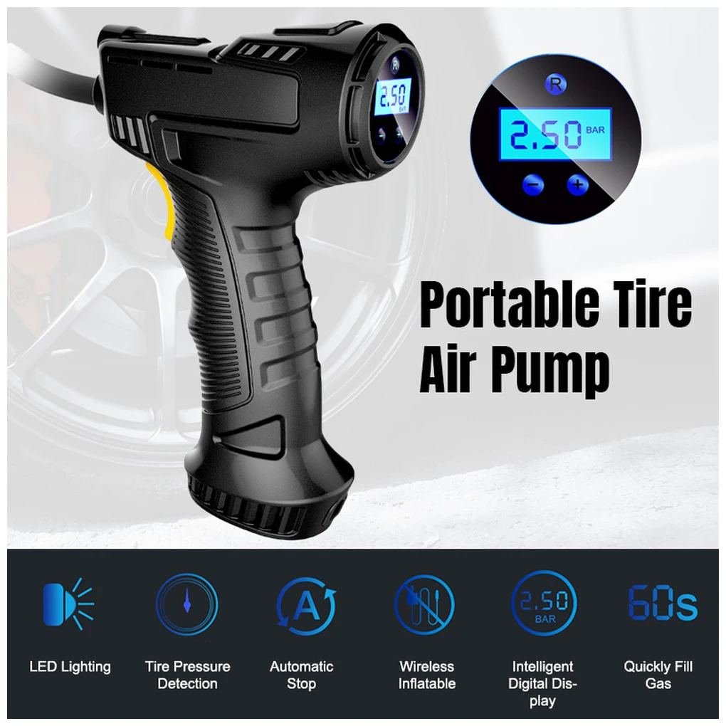 120W Rechargeable Air Compressor Wireless Inflatable Pump Portable Air Pump Digital Car Automatic Tire Inflator Equipment
120W Rechargeable Air Compressor Wireless Inflatable Pump Portable Air Pump Digital Car Automatic Tire Inflator Equipment