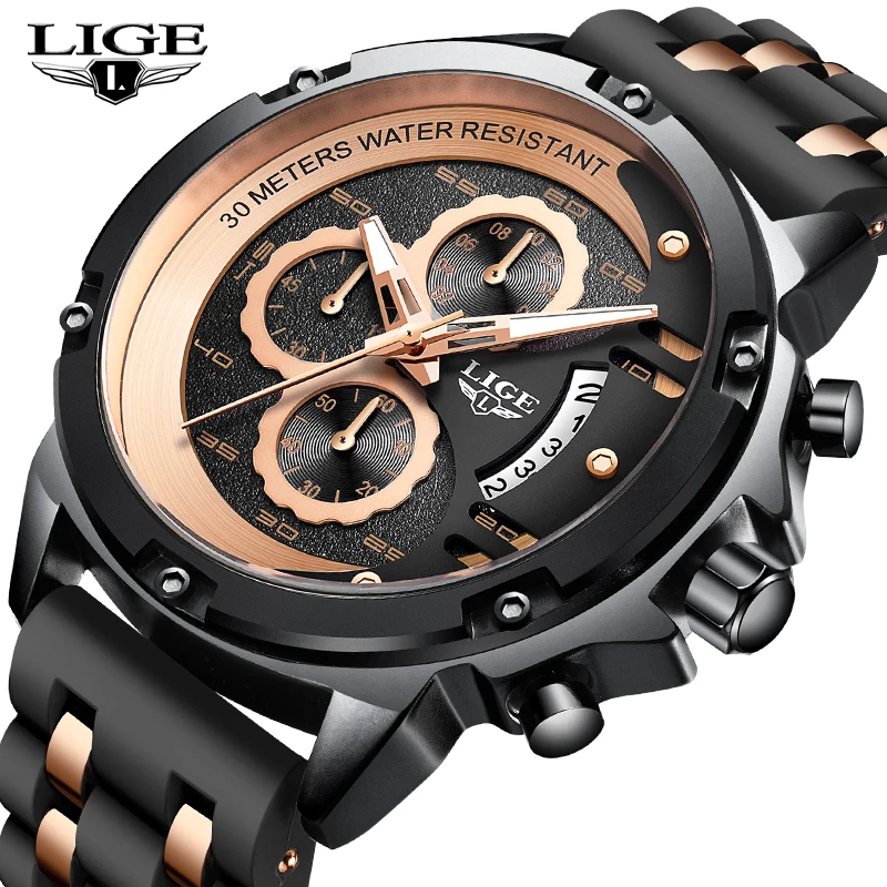 2020 New Men Watches Luxury Brand LIGE Chronograph Sports Waterproof Silicagel Quartz Analog Clock Relogio Masculino | Наручные часы