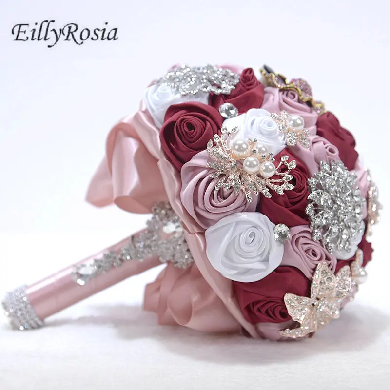 Satin Silk Bridal bouquet de noiva Pink Burgundy Blue Colorful Artificial Flowers with Crystals Jewelry bruiloft New Design
Satin Silk Bridal bouquet de noiva Pink Burgundy Blue Colorful Artificial Flowers with Crystals Jewelry bruiloft New Design