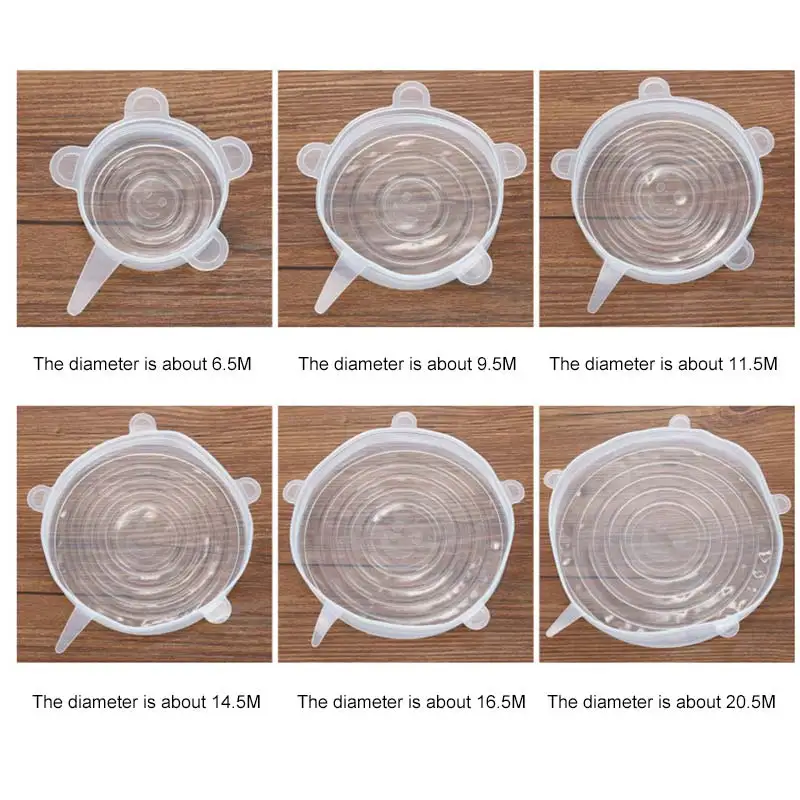 6 Pcs Reusable Silicone Food Pot Lid Bowl Covers Wrap Stretchable Preservative Film DSD666 
6 Pcs Reusable Silicone Food Pot Lid Bowl Covers Wrap Stretchable Preservative Film DSD666