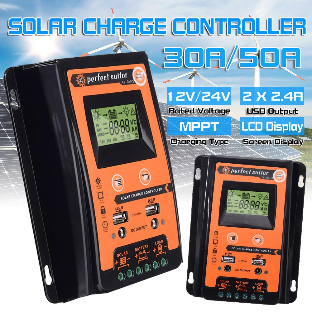 Charge controller 12V 24V 30A 50A MPPT Solar Charge Controller Solar Panel Battery Regulator Dual USB LCD Display
Charge controller 12V 24V 30A 50A MPPT Solar Charge Controller Solar Panel Battery Regulator Dual USB LCD Display