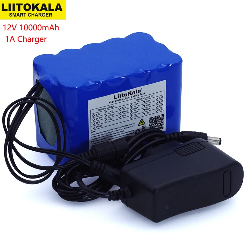 Liitokala 12V 10Ah 18650 li-lon аккумулятор 12 6 V 10000mAh с BMS плата защиты цепи DC 5 5*2 1mm + 1A зарядное