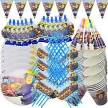 Birthday Theme Fireman Sam Personalized Party Packs Banner Paper Cup Plate Set Noise Toys Speaker Kids Favor Party Supplies