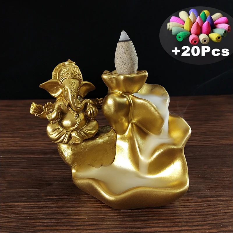 Golden Backflow Incense Burner With Ganesha Statue Buddha Elephant God Resin Incense Stick Holder Cone Aroma Censer Home Decor
Golden Backflow Incense Burner With Ganesha Statue Buddha Elephant God Resin Incense Stick Holder Cone Aroma Censer Home Decor