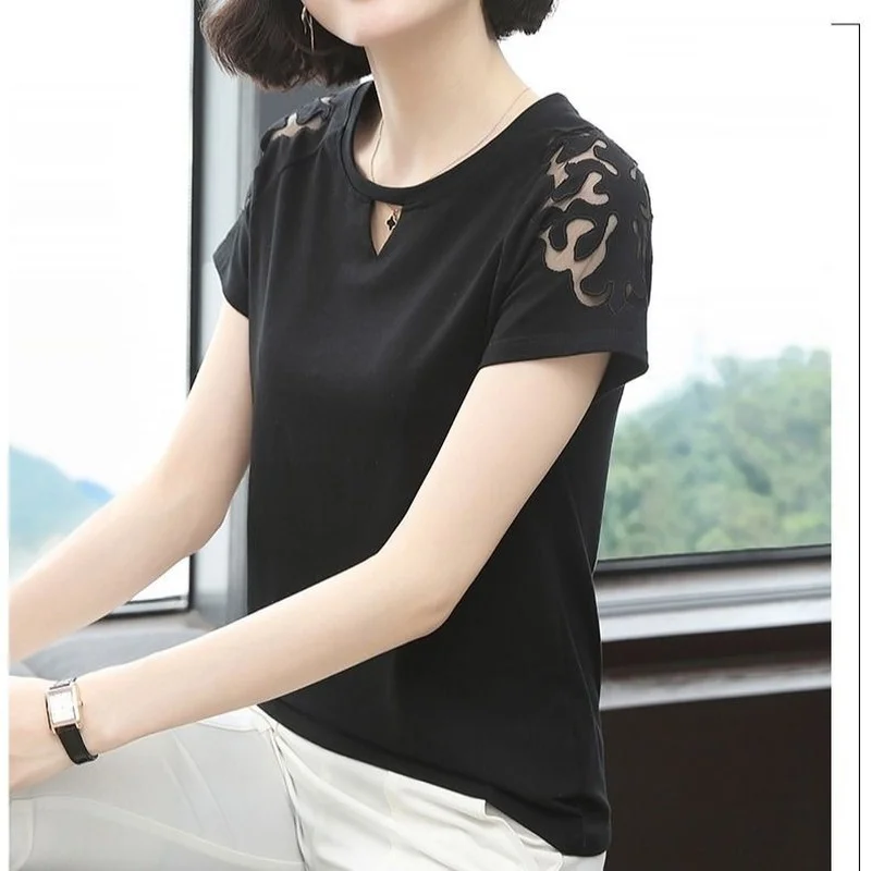 Cotton Plus Size 4XL Short Sleeve T-shirt Women Summer Korean Loose Top Mesh Hollow Solid Color Bottoming T Shirt Tees X109
Cotton Plus Size 4XL Short Sleeve T-shirt Women Summer Korean Loose Top Mesh Hollow Solid Color Bottoming T Shirt Tees X109