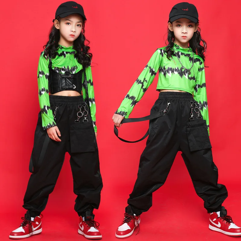 Kid Kpop Hip Hop Clothing Green Crop Top Long Sleeve T Shirt Streetwear Tactical Cargo Pants for Girl Jazz Dance Costume Clothes
Kid Kpop Hip Hop Clothing Green Crop Top Long Sleeve T Shirt Streetwear Tactical Cargo Pants for Girl Jazz Dance Costume Clothes