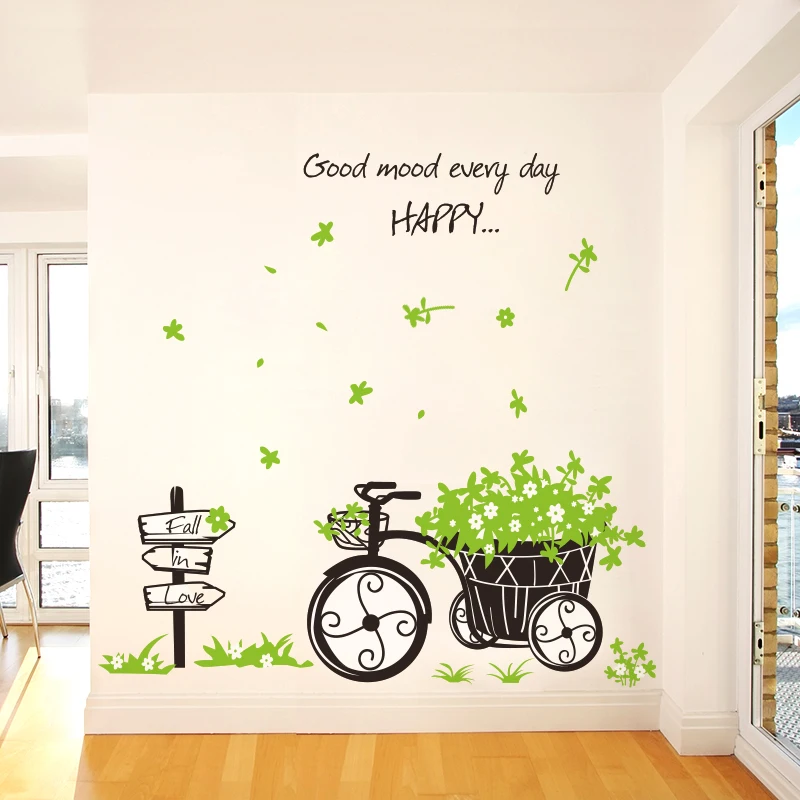 [Shijuekongjian] трехколесный велосипед травяная настенная наклейка DIY цветы растения