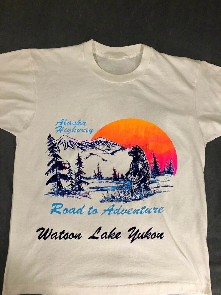 Винтажная новая футболка 70s 80s Alaska highway watsoon lake yukon bear | Мужская одежда