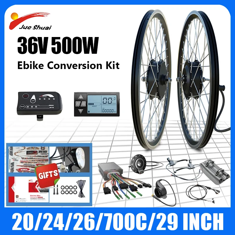 

36V 500W Electric Bike Kit 20" 26" 24" 27.5" 29" 700C Front Rear Wheel Hub Motor Electric Bicycle Conversion Kit Mountain eBike