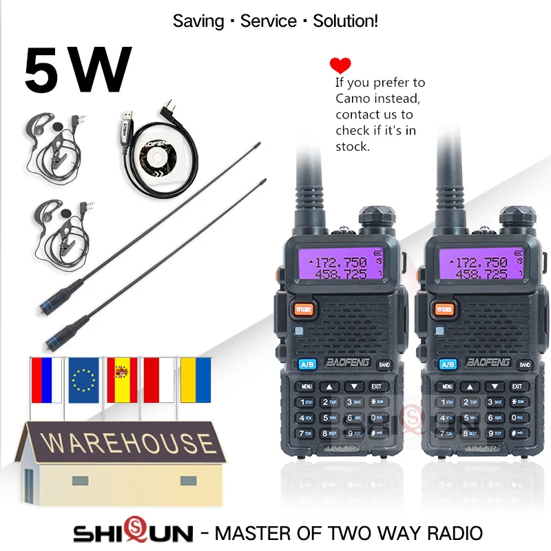 

Портативная рация Baofeng UV-5R, портативная рация Pofung UV 5R 5 Вт VHF/UHF Ham, Двухдиапазонная двухсторонняя рация UV5r CB радио FM-радио, 1/2 шт.
