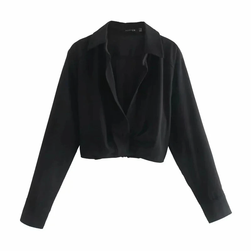 Za 2021 spring Women fashion Crop Blouses Mujer long Sleeve Cropped top Lady lapel short shirt Femme deep v neck Elastic hem
Za 2021 spring Women fashion Crop Blouses Mujer long Sleeve Cropped top Lady lapel short shirt Femme deep v neck Elastic hem