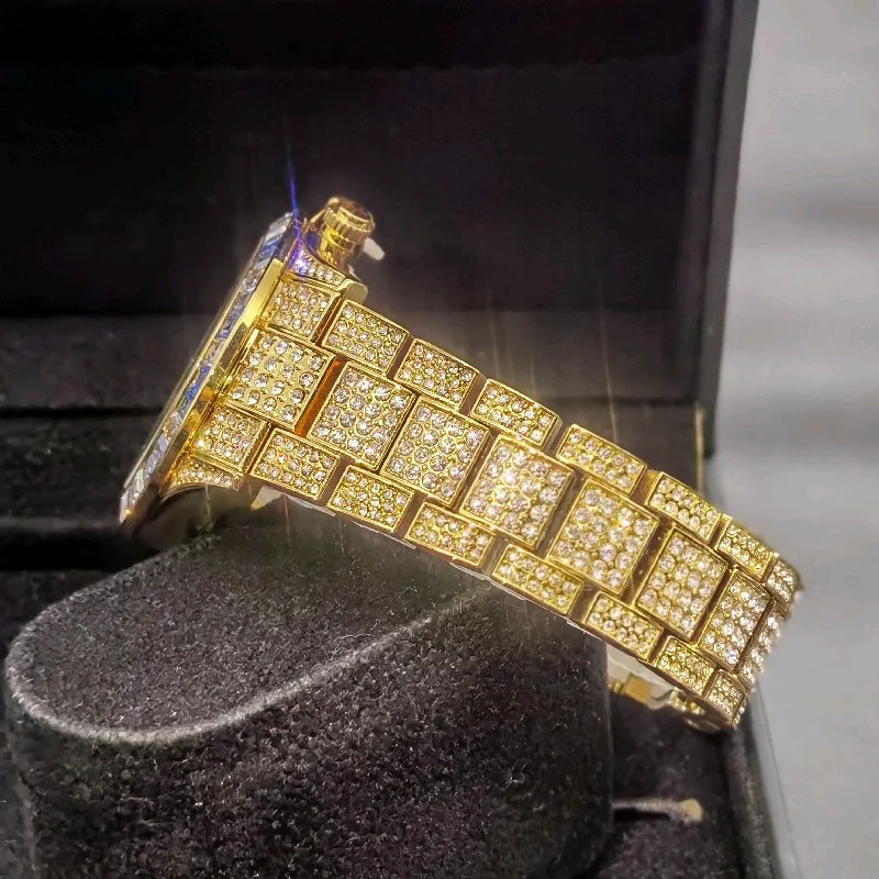 Часы MISSFOX Мужские Круглые Светящиеся золотые кварцевые модные в стиле хип-хоп со