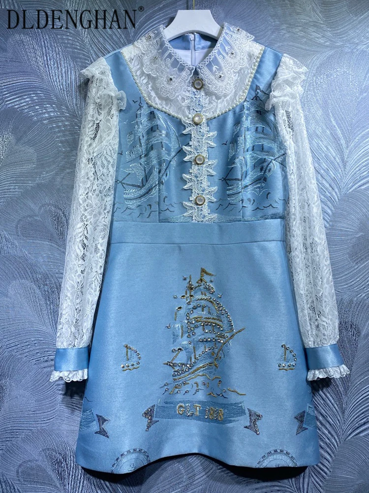 DLDENGHAN Fashion Runway Designer Autumn Jacquard Dress Women Lace Long Sleeve Crystal Beading Blue Vintage Dresses
DLDENGHAN Fashion Runway Designer Autumn Jacquard Dress Women Lace Long Sleeve Crystal Beading Blue Vintage Dresses
