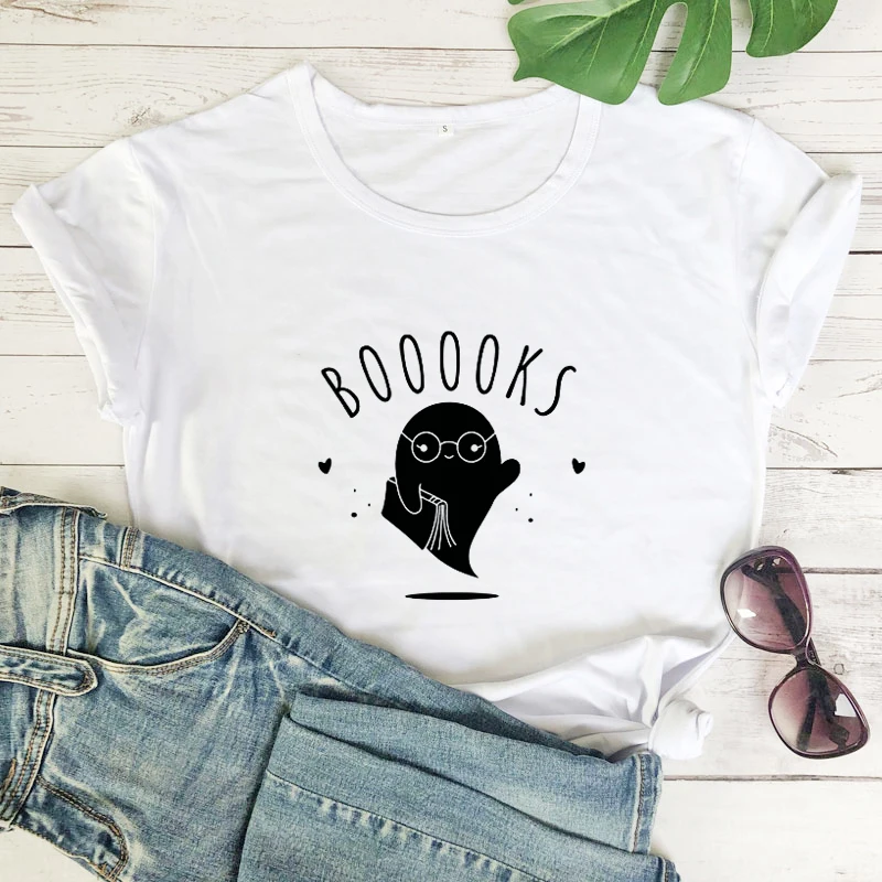 Футболка Booooks из 100% хлопка с изображением призрака забавный подарок на Хэллоуин