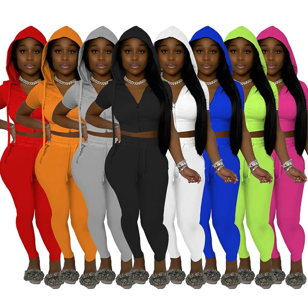 2021 Summer Two Piece Set Women Short Sleeve Hooded Zipper Workout Jacket sporty Trouser Drawstring Running Stretchy Sweatsuits
2021 Summer Two Piece Set Women Short Sleeve Hooded Zipper Workout Jacket sporty Trouser Drawstring Running Stretchy Sweatsuits