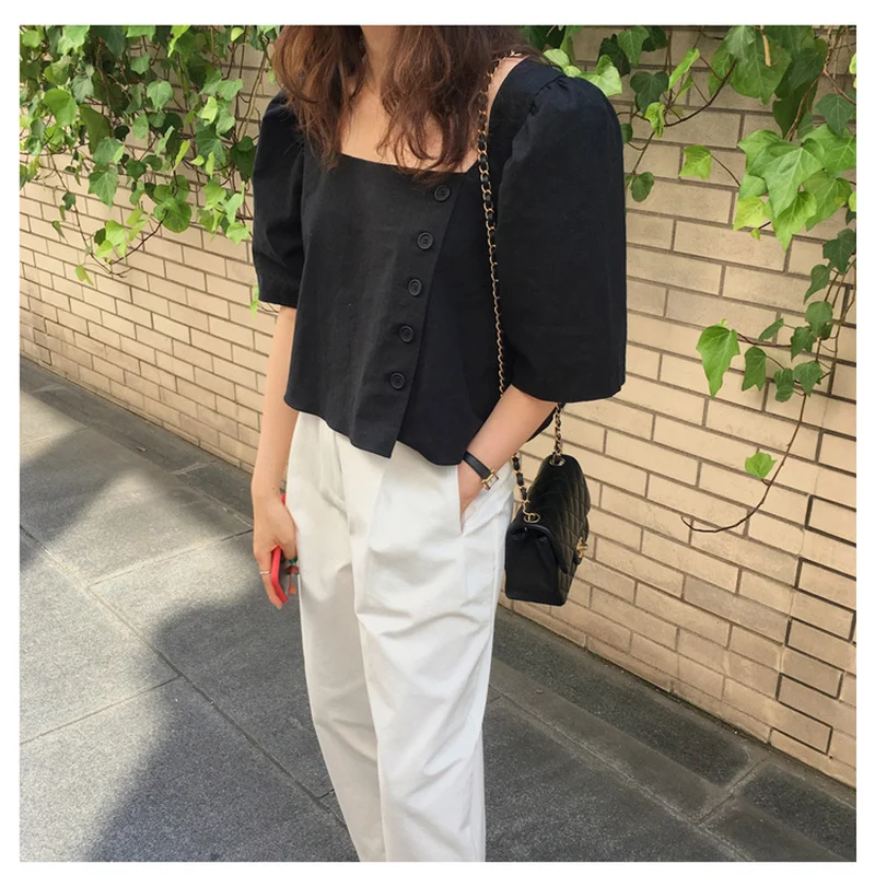 ZAWAHIKI Korean Elegant Fashion Women Shirt Summer 2021 Square Collar Single Breasted Loose Short Tops Puff Sleeve Solid Blouse
ZAWAHIKI Korean Elegant Fashion Women Shirt Summer 2021 Square Collar Single Breasted Loose Short Tops Puff Sleeve Solid Blouse