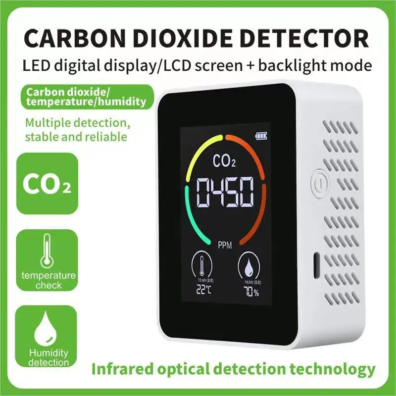 5 in1 CO2 Meter Digital Temperature Humidity Sensor Tester Air Quality Monitor Carbon Dioxide TVOC Formaldehyde HCHO Detector
5 in1 CO2 Meter Digital Temperature Humidity Sensor Tester Air Quality Monitor Carbon Dioxide TVOC Formaldehyde HCHO Detector