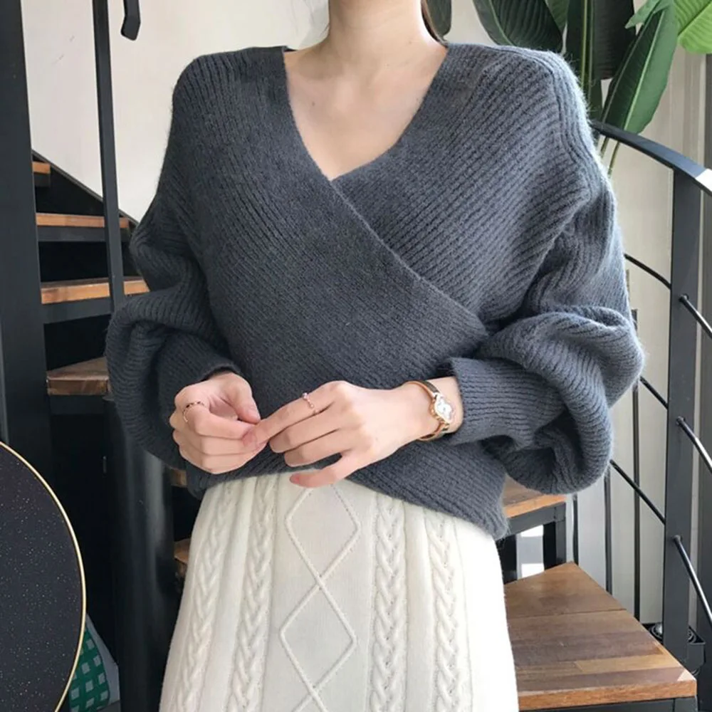 2021 Spring Autumn Fashion Irregular Cross V-neck Sweater Women Loose Knit Sweater Pure Color Casual Korean Fashion Women's
2021 Spring Autumn Fashion Irregular Cross V-neck Sweater Women Loose Knit Sweater Pure Color Casual Korean Fashion Women's