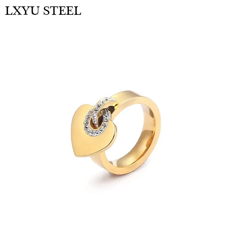 Heart Shaped Pendant Rings Cubic Zirconia Stainless Steel Ring For Women Valentines Day Gifts Gold/Silver Color Jewelry
Heart Shaped Pendant Rings Cubic Zirconia Stainless Steel Ring For Women Valentines Day Gifts Gold/Silver Color Jewelry