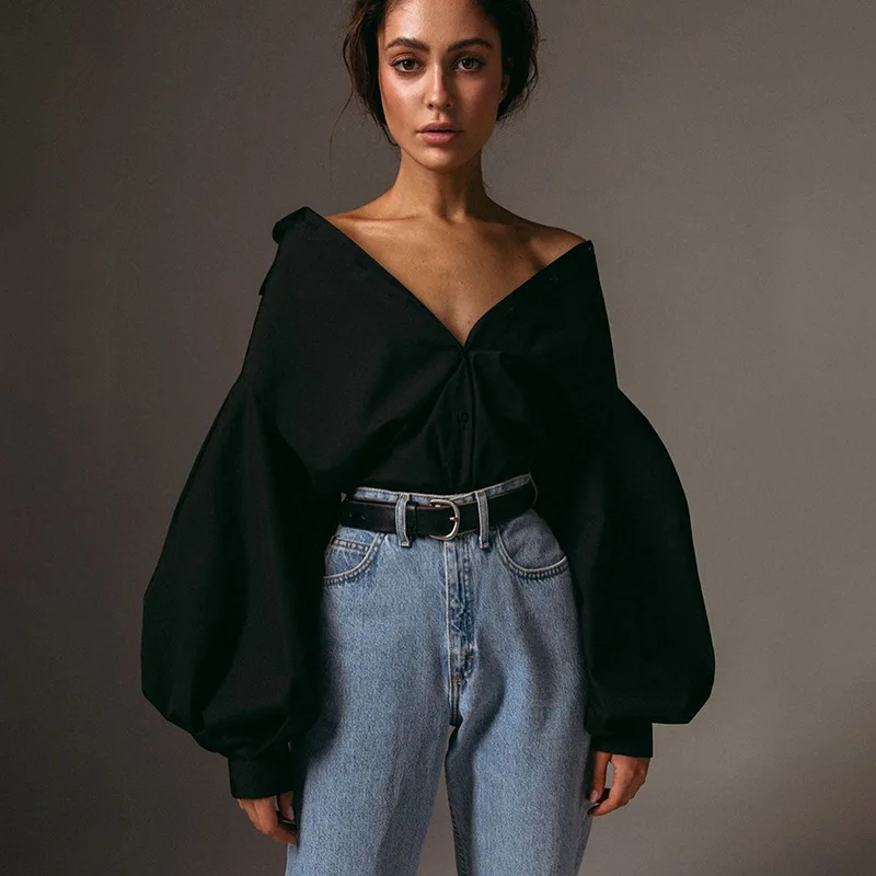 Women Solid Color Blouses Lapel Neck Lantern Sleeve Buttons Shirts, Fall Winter Tops
Women Solid Color Blouses Lapel Neck Lantern Sleeve Buttons Shirts, Fall Winter Tops