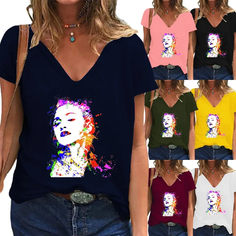 Women's Deep V-neck Short Sleeve Printed Top Loose T-shirt Casual Solid Color Shirt XS-5XL
Women's Deep V-neck Short Sleeve Printed Top Loose T-shirt Casual Solid Color Shirt XS-5XL